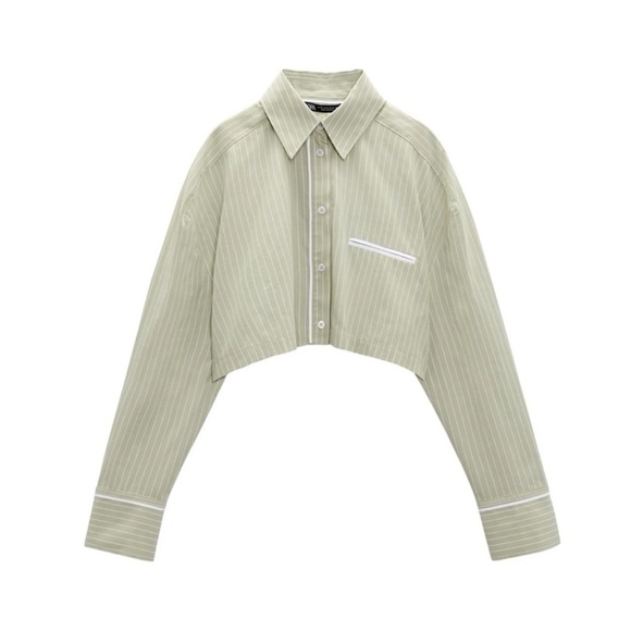 Zara Sage Green Striped Shirt - Picture 2 of 14